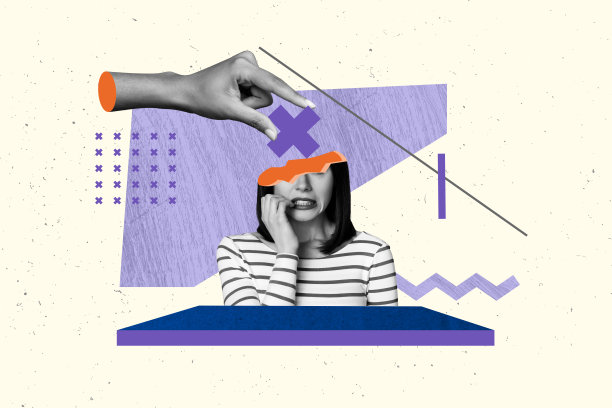 当代艺术拼贴画，困惑女孩的剪影头像，手持加号，治疗健康，偏头痛，欺凌压力图片下载