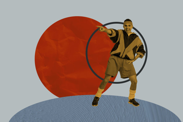 趋势艺术创意草图 3D 照片拼贴 健康运动生活方式 健身运动 年轻男孩 复古风格 微笑 舞蹈图片下载