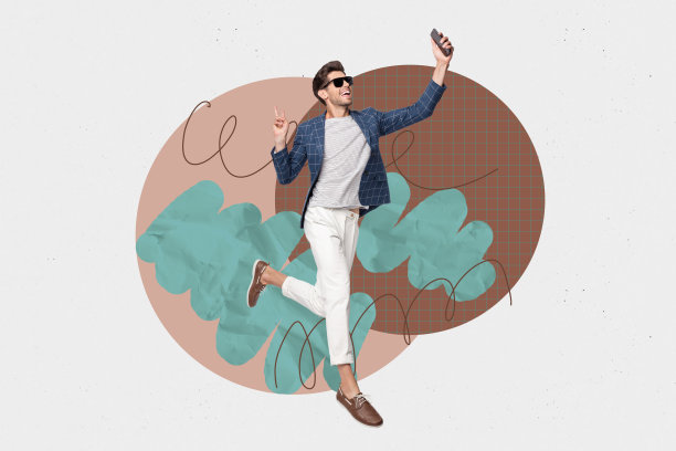 海报横幅创意照片拼贴，快乐男孩舞动周末庆祝氛围，休闲派对，迪斯科俱乐部假日图片下载