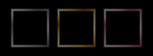 金属薄方框套装。闪亮的金色和银色箔边框系列。艺术装饰风格的金色发光几何边框组合。用于照片、相框、卡片、徽章的矩形元素包。矢量图。图片下载