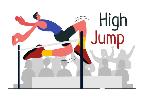 男运动员进行跳高表演的矢量插画图片下载