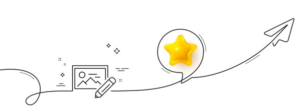 照片编辑线条图标。带铅笔标志的图像缩略图。带平面的连续线条。矢量图。图片下载