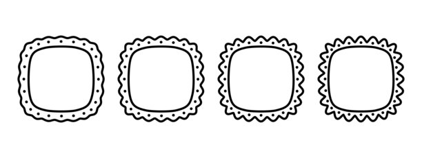 一组带波浪边缘的方圆框架。用于图片、照片或镜子的渐变效果。白色背景上孤立的空框、标签或标签。矢量图形插图图片下载
