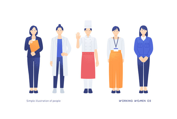 时尚可爱的职场女性插画系列，包括销售、医疗专业人士、创作者等。图片下载