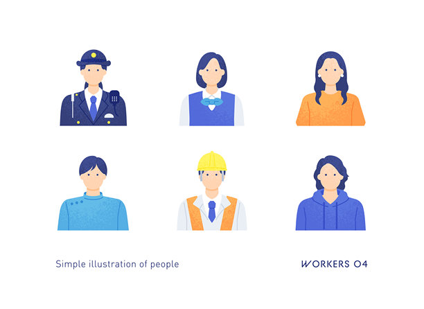 年轻男女在各个行业工作的上半身图标插图。矢量素材。图片下载