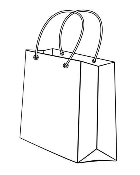 纸袋，礼品包装 - 用于标志、图标或涂色书的矢量线条艺术图片。图片下载