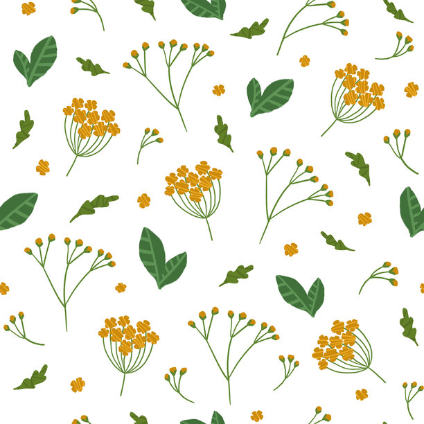 无缝植物图案，手绘的叶子和花朵，非人工智能生成图片下载