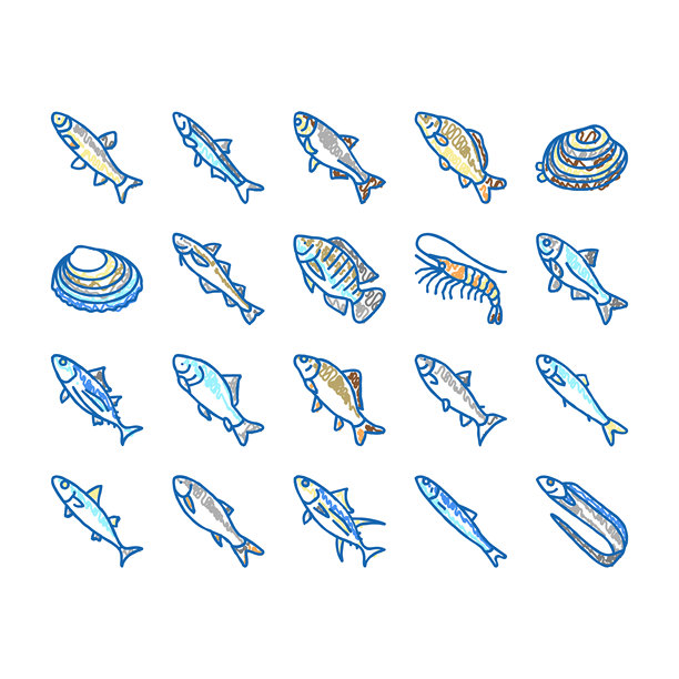 手绘商业捕鱼水产养殖图标图片下载