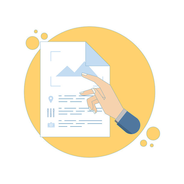 EXIF数据查看器概念。点击照片文件查看EXIF元数据，如相机、镜头、曝光、日期和GPS位置等详细信息。扁平设计的矢量插图背景。图片下载