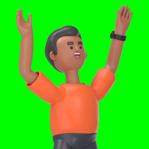 3D插图：英俊的非洲裔男子在办公室里开心。绿色屏幕模型。3D渲染在绿色屏幕上，用于视频素材和抠图。图片下载