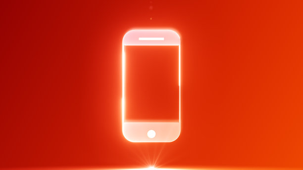 带有发光霓虹效果的智能手机图标 4K库存照片图片下载