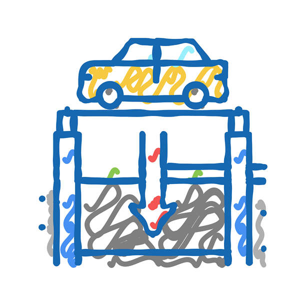地下停车场电梯下降汽车图标涂鸦插图图片下载
