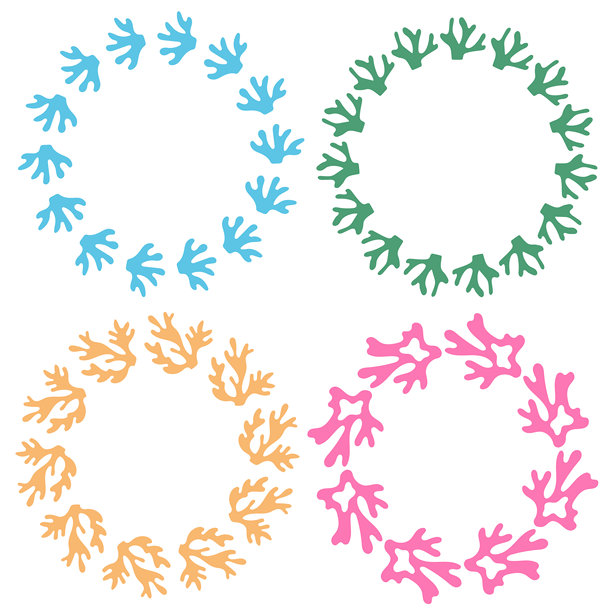 一套粉色、绿色、蓝色和橙色的珊瑚圆形框架。图片下载