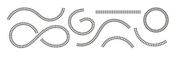 俯视火车轨道铁路。轨道线地图图案圆形。平面矢量插图，背景为白色。图片下载