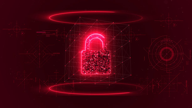 数字数据保护安全图标，二进制代码波浪蓝色背景，4K库存照片图片下载