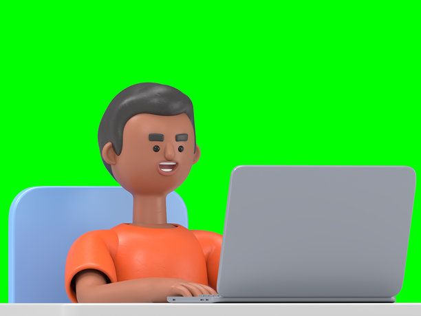 3D插图：帅气的男人大卫。云计算概念集。绿色屏幕模型。3D渲染在绿色屏幕上，用于视频素材和抠图。图片下载