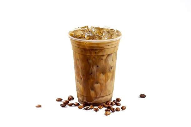 拿铁冰咖啡的图片，白色背景，孤立的照片风格。图片下载