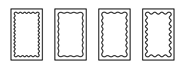 一组带有波浪形内边缘的矩形框架。适用于图片或照片的曲线内边框的渐变效果。空白框、邮票、标签或标记。矢量图形插图。图片下载