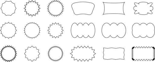 抽象波形贴纸。锯齿状波浪形框架。矢量抽象照片框和文本框。几何印章。手绘星星，设计元素，徽章，波浪线几何套件。图片下载