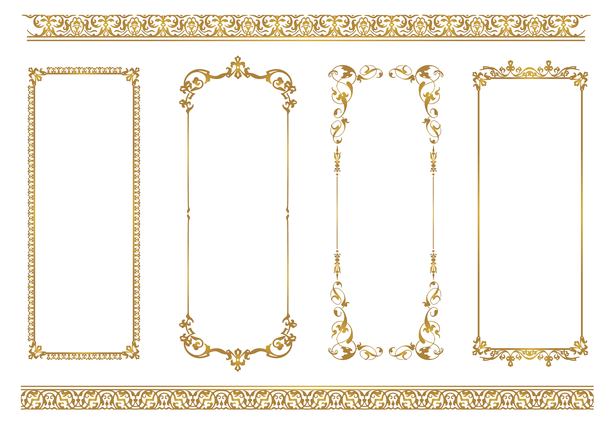 金色复古相框。装饰性边框套装，花卉照片框，矢量设计装饰边框图片下载