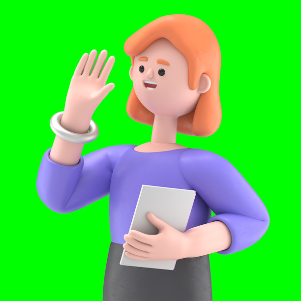 3D插图：留胡子的美国商人鲍勃在办公室庆祝成功，举手击掌。绿色背景的3D渲染，适合视频素材和抠图。图片下载