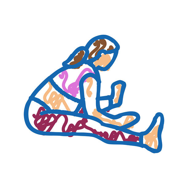 孕妇坐姿前屈健身图标涂鸦插图图片下载