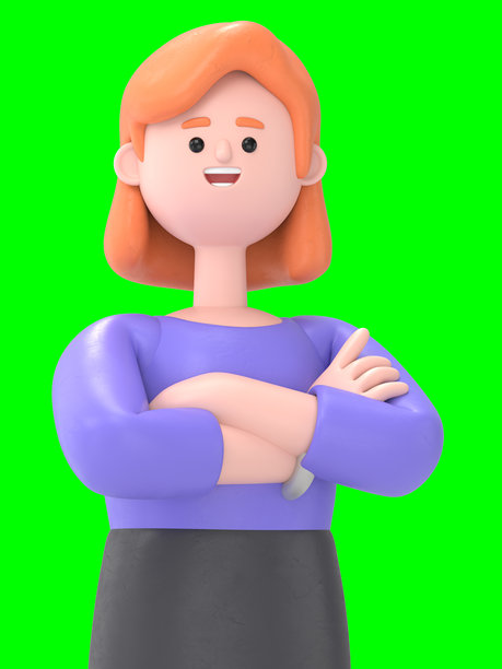 欧洲女商人艾伦的3D插图，将不可能变为可能。绿幕模型。3D渲染在绿幕上，用于视频素材和抠图。图片下载