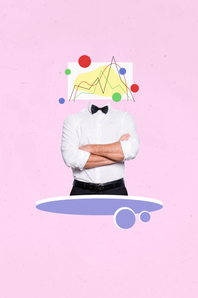 趋势艺术作品合成素描图像照片拼贴，展示无头的隐秘男性办公室经理，项目统计图形替代头部。图片下载