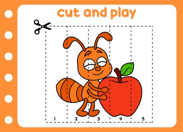 剪切和玩动物图片。儿童游戏。可爱的蚂蚁图片下载