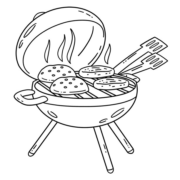 烧烤和烤肉汉堡包与肉饼的隔离着色图图片下载