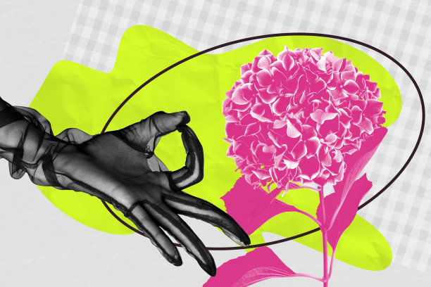 模板草图趋势艺术作品 3D 照片拼贴，手势戴着手套展示“好的”手势，春季植物，国际妇女节假日图片下载