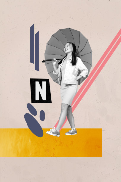 快乐的女孩和男孩在公园里打着伞走过秋天的水洼，纵向照片拼贴，预示着十月的气旋天气。图片下载