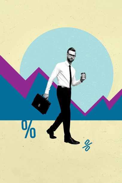 工人形象的海报模板拼贴，背景为黄色，包含图片、线条分析和百分比。图片下载