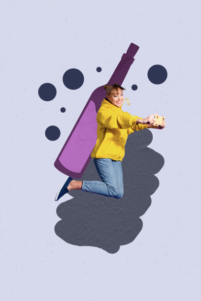 艺术图像，垂直照片拼贴，快乐女孩在夜总会酒吧场合跳舞，酒瓶饮料，酒精，放松周末休闲。图片下载