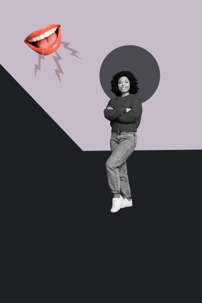 海报照片，垂直拼贴，快乐的女孩和男孩坐着，嘴巴大喊，嘲讽，闪电，压力，欺凌概念，施害者紧张。图片下载