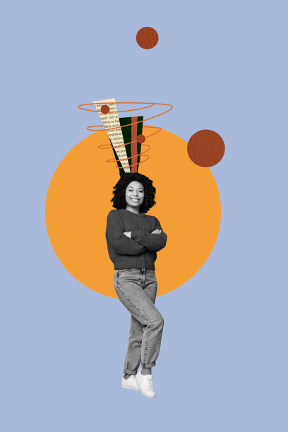 时尚艺术创意竖版照片拼贴，思考决策的女孩和男孩，涂鸦头脑风暴概念沉思图片下载