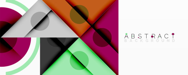 几何形状重叠，形成生动的色块。现代设计具有干净的线条、渐变、圆形和三角形。图片下载