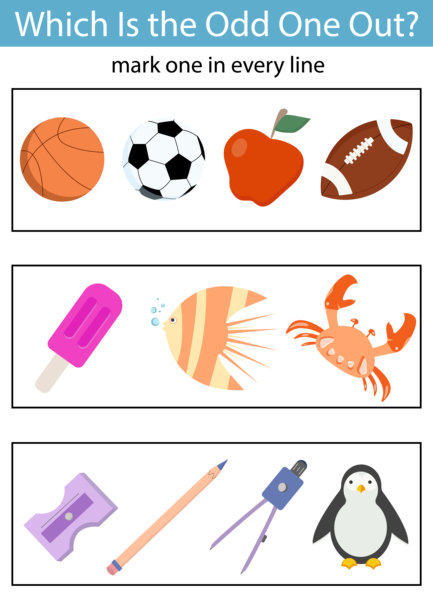 找出不同的那个。儿童逻辑活动。提高注意力技能的教育游戏工作表。找到正确的图片。图片下载
