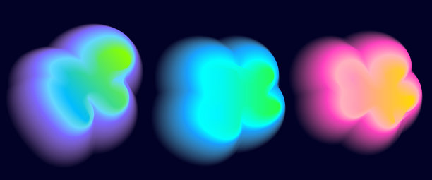 不规则的霓虹色渐变色块，混合渐变。深蓝色背景上的抽象多彩模糊形状。带有光晕效果的抽象Y2K流行设计元素，气场概念，矢量插图。图片下载