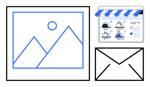 数字营销元素包括在线商店、照片库和电子邮件营销图片下载