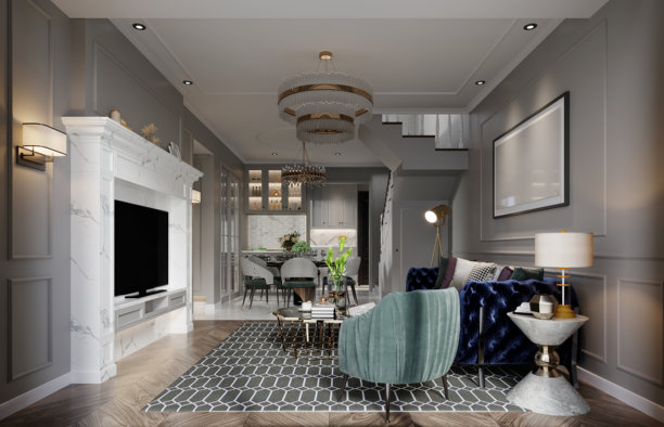 奢华重新定义，优雅客厅的照片级3D渲染图图片下载