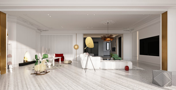 奢华重新定义，优雅客厅的照片级3D渲染图图片下载