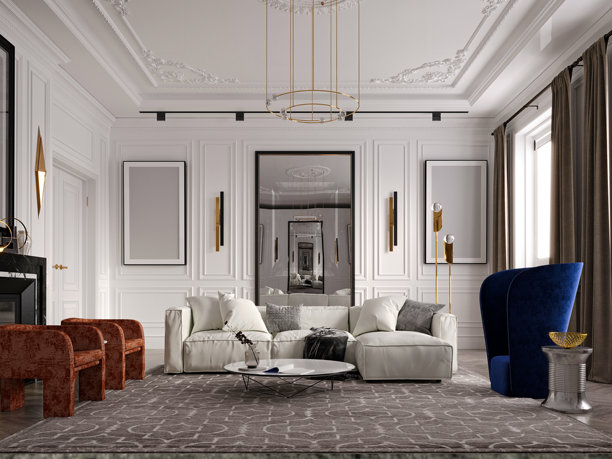 奢华重新定义，优雅客厅的照片级3D渲染图图片下载