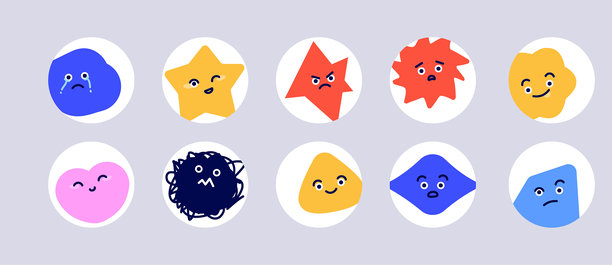 卡通扁平脸部集合。可爱又有趣的情感作为头像。简单角色以不同表情作为抽象形式，用于个人资料图片。图片下载