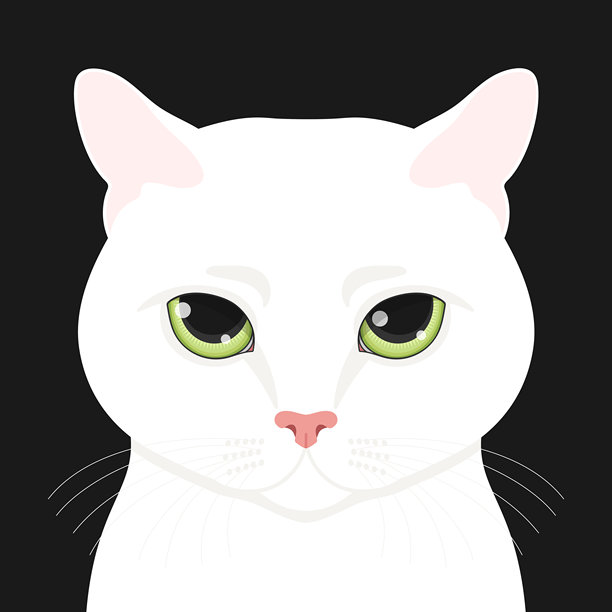 窥视的白猫，拥有大大的绿色眼睛。写实风格。矢量插图图片下载