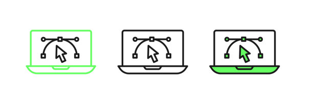 设置线条的计算机显示器，带有矢量设计程序图标，背景为白色。带有用户界面的照片编辑软件。矢量图。图片下载