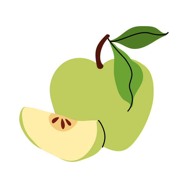 整颗绿色苹果，切开的部分和叶子。切片的夏季水果。农场与农业，有机食品。图片下载