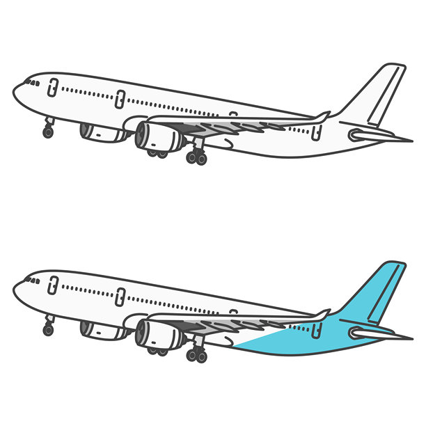 插图素材：用于海外旅行的客机/飞机，国际航班，长途航线，降落状态（颜色可自由更改！）图片下载