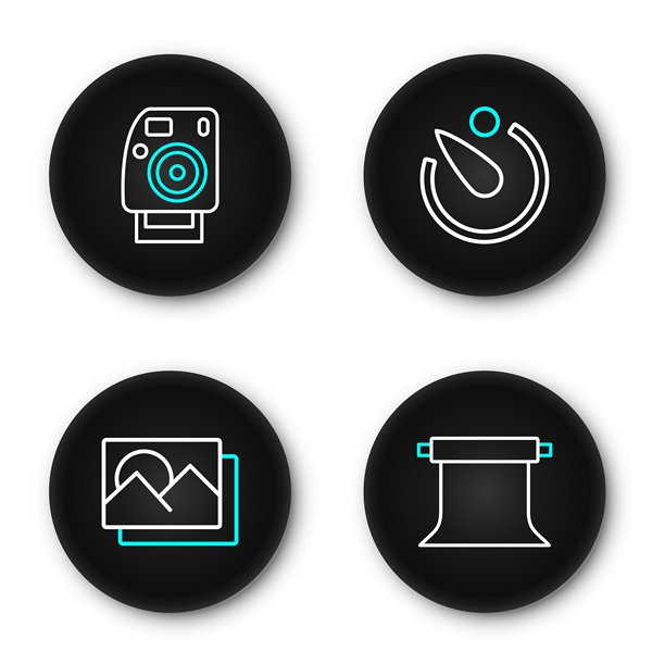 空白摄影工作室，照片框，照相机定时器和相机图标。矢量图。图片下载