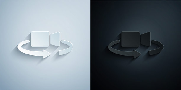 纸艺风格的360度视图图标，背景为灰色和黑色。虚拟现实。360度摄像机角度。全景照片。矢量图。图片下载